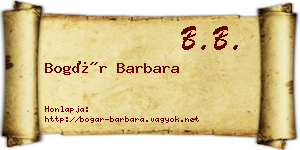 Bogár Barbara névjegykártya