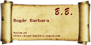 Bogár Barbara névjegykártya